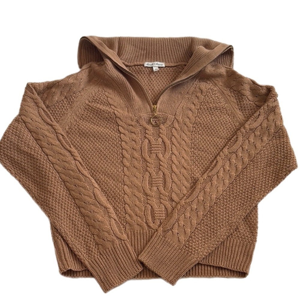 Derek Heart Brown Cable Knit Turtleneck Sweater - Picture 3 of 6